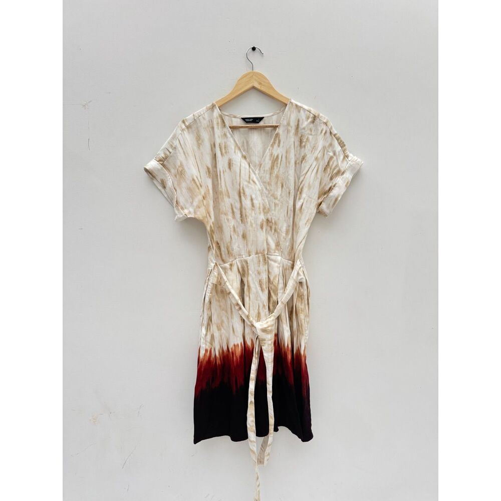 Simply Vera Vera Wang Women Large Tie Dye Dip Dye Wrap Dress Linen Look L